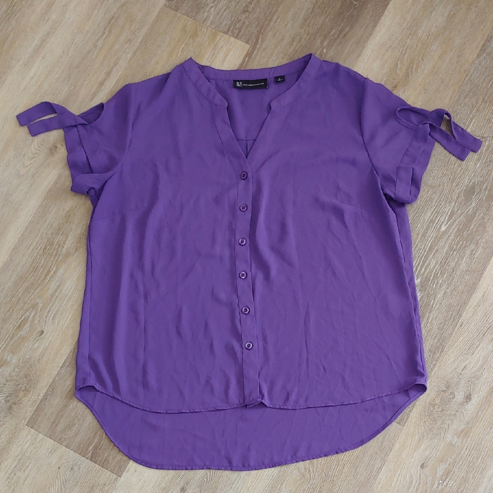 NY&C New York & Company Purple Button Down Blouse Size L